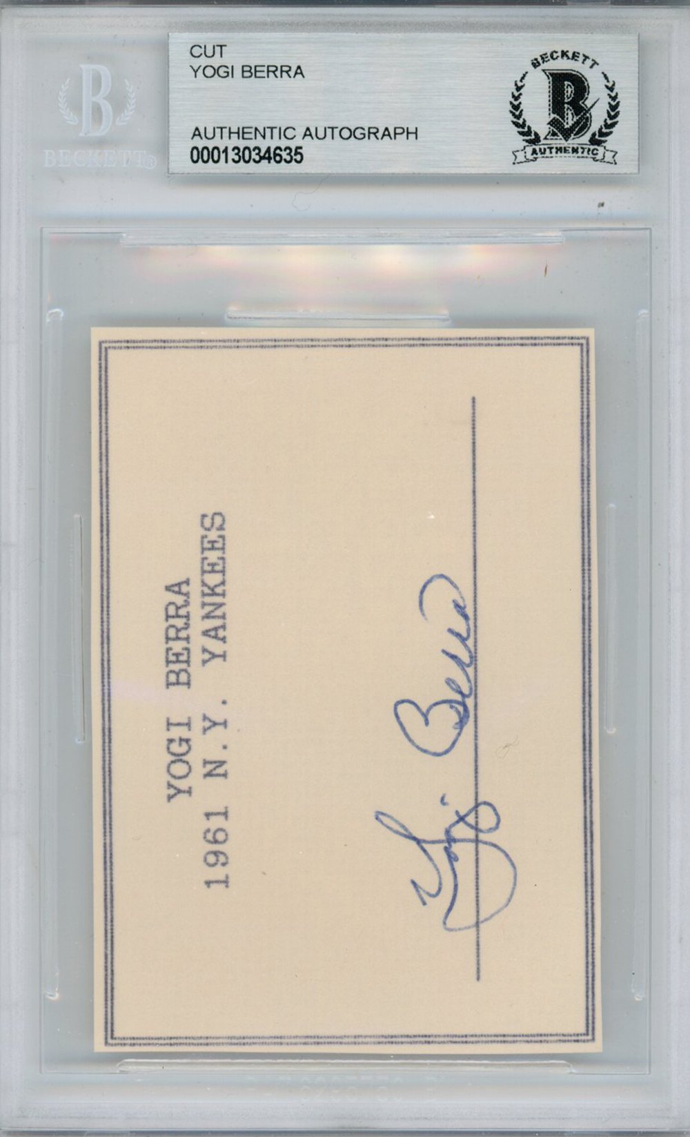Yogi Berra 1961 N.Y. Yankees Autographed Cut Beckett Slab