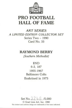 Raymond Berry Baltimore Colts Goal Line Art Card Series 2 No. 33 LE /5000 58038