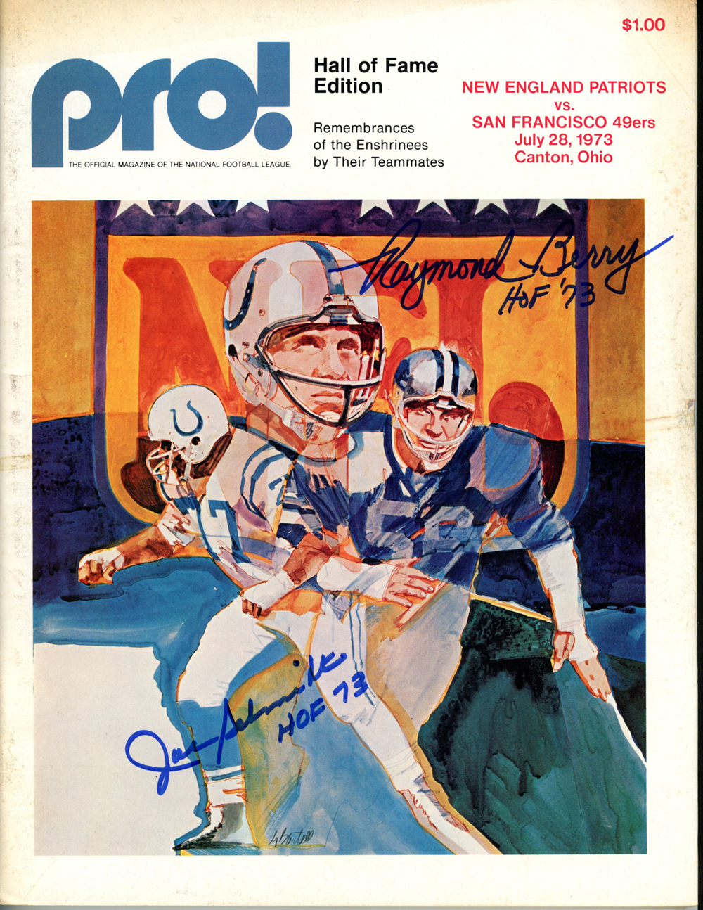 Raymond Berry & Joe Schmidt Signed 1973 Pro Magazine HOF Beckett