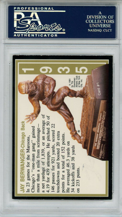 Jay Berwanger Signed 1991 Downtown Athletic Club #1 Card PSA Slab