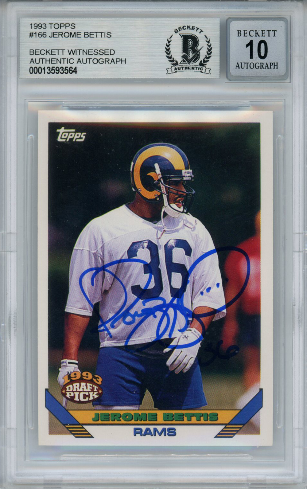 Jerome Bettis Autographed 1993 Topps #166 Rookie Card Beckett 10 Slab