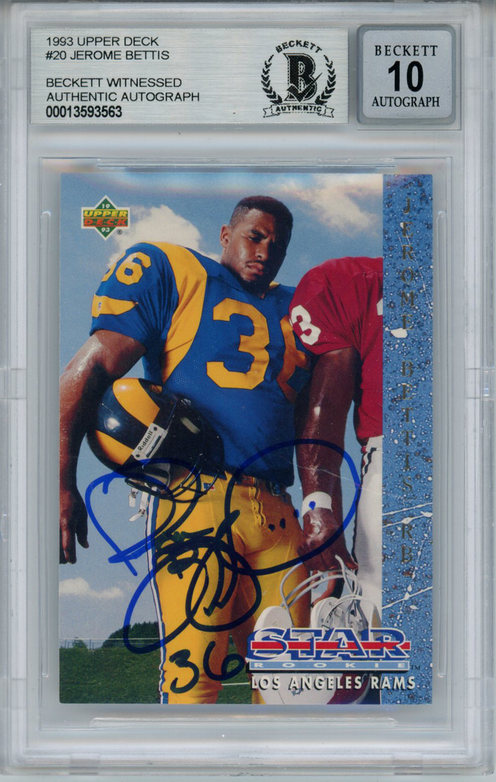 Jerome Bettis Autographed 1993 Upper Deck #20 Rookie Card Beckett 10 Slab