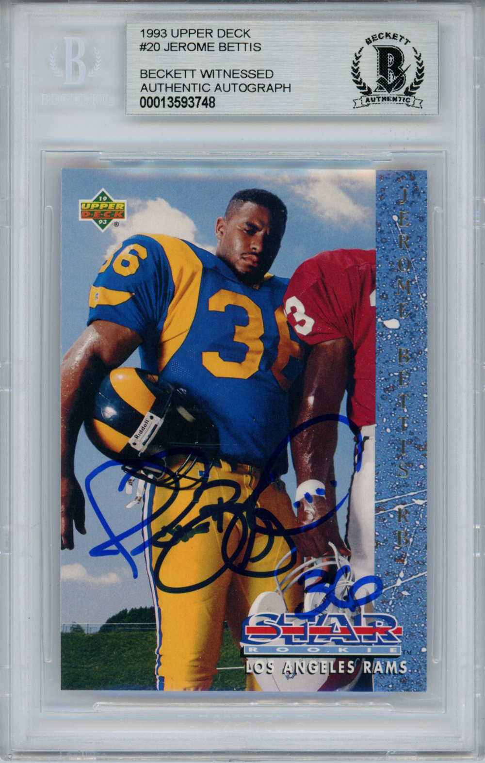 Jerome Bettis Autographed 1993 Upper Deck #20 Rookie Card Beckett Slab