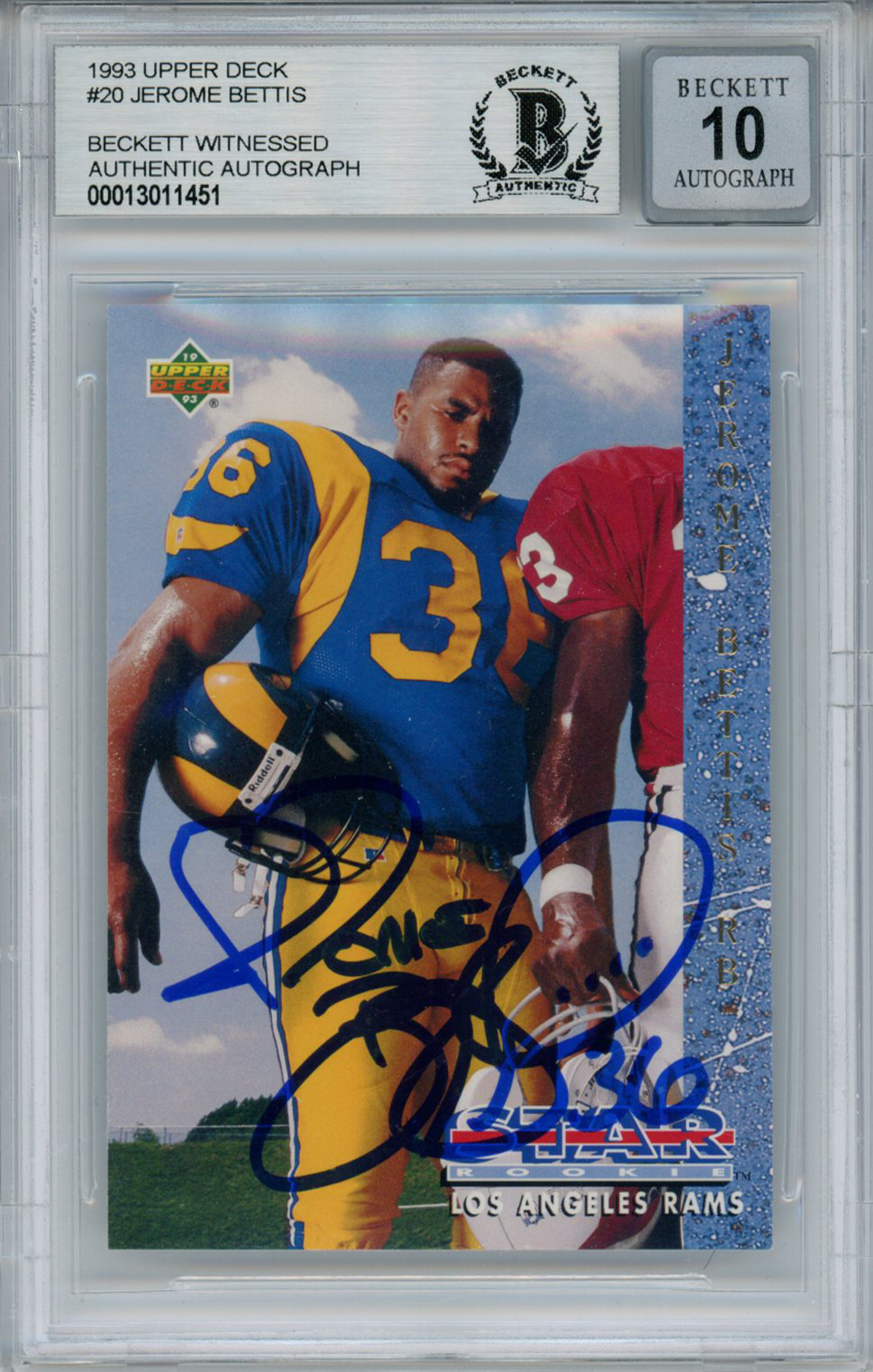 Jerome Bettis Autographed 1993 Upper Deck #20 Rookie Card BAS 10 Slab 32464