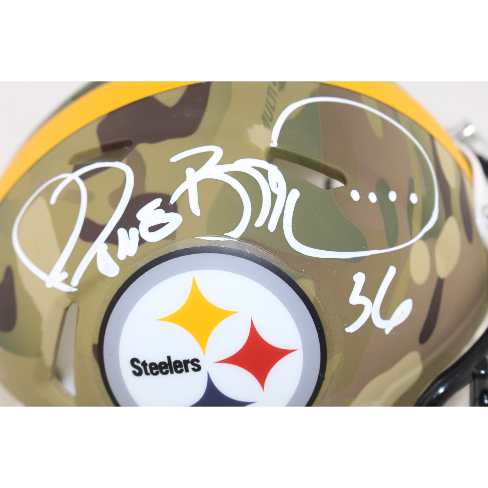 Jerome Bettis Autographed Pittsburgh Steelers Camo Mini Helmet Beckett 51645 2 Jerome Bettis Autographed Pittsburgh Steelers Camo Mini Helmet Beckett 51645