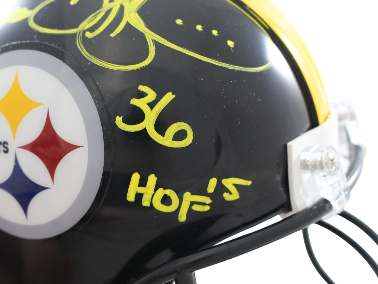 Jerome Bettis Signed Pittsburgh Steelers VSR4 Mini Helmet HOF Beckett WIT 57544 3 Jerome Bettis Signed Pittsburgh Steelers VSR4 Mini Helmet HOF Beckett WIT 57544