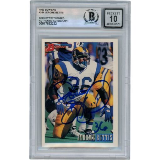 Jerome Bettis Autographed 1993 Bowman #264 Slabbed Trading Card Beckett 50622
