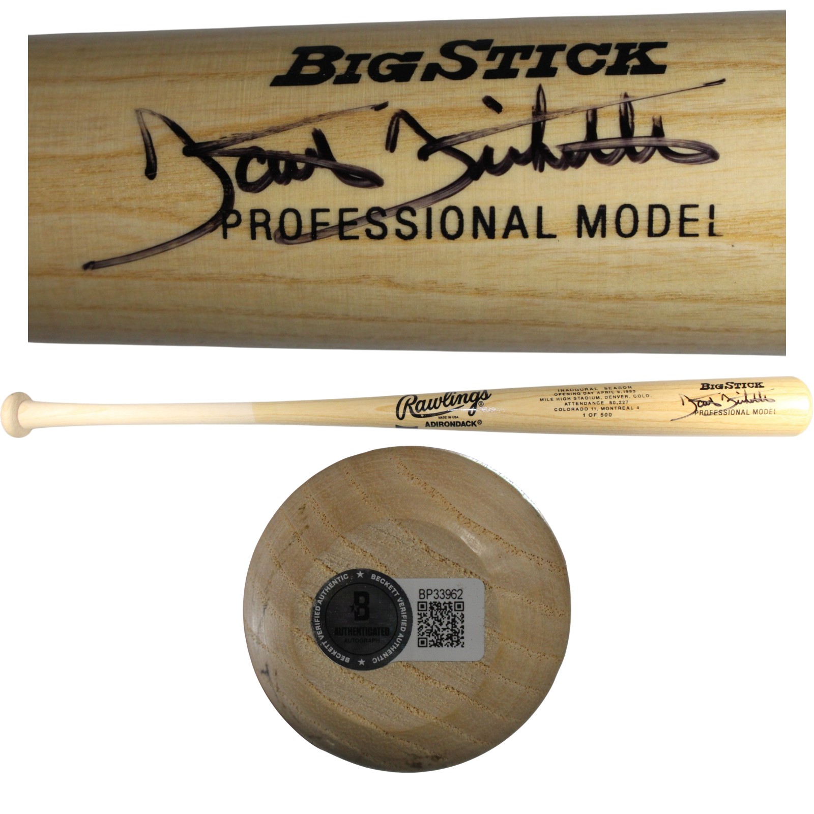 Dante Bichette Signed Colorado Rockies 1993 Inaugural Season Bat Beckett 53411