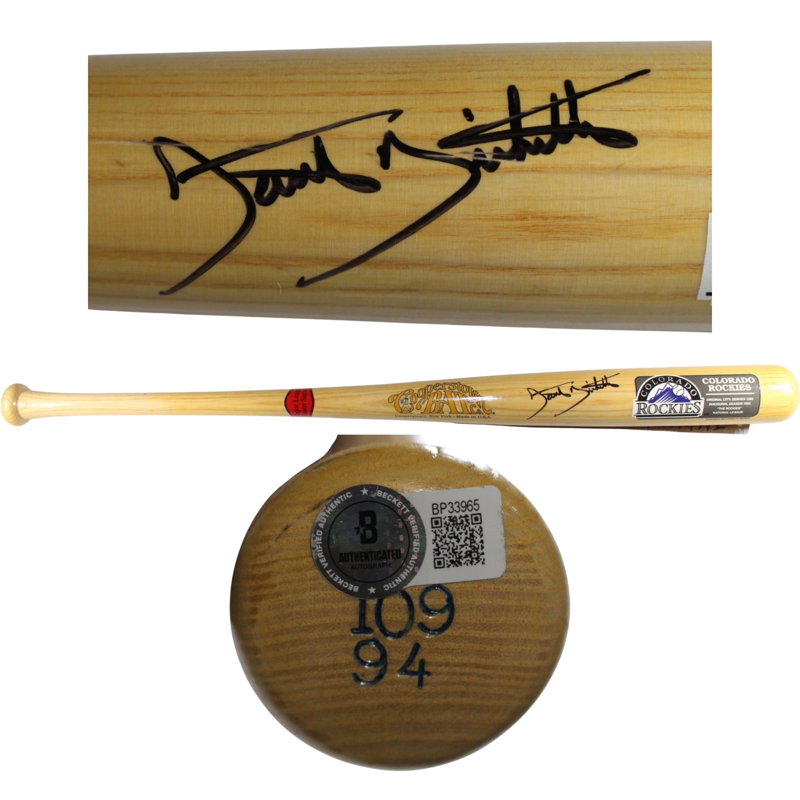 Dante Bichette Signed Colorado Rockies 1993 Inaugural Season Bat Beckett 53424