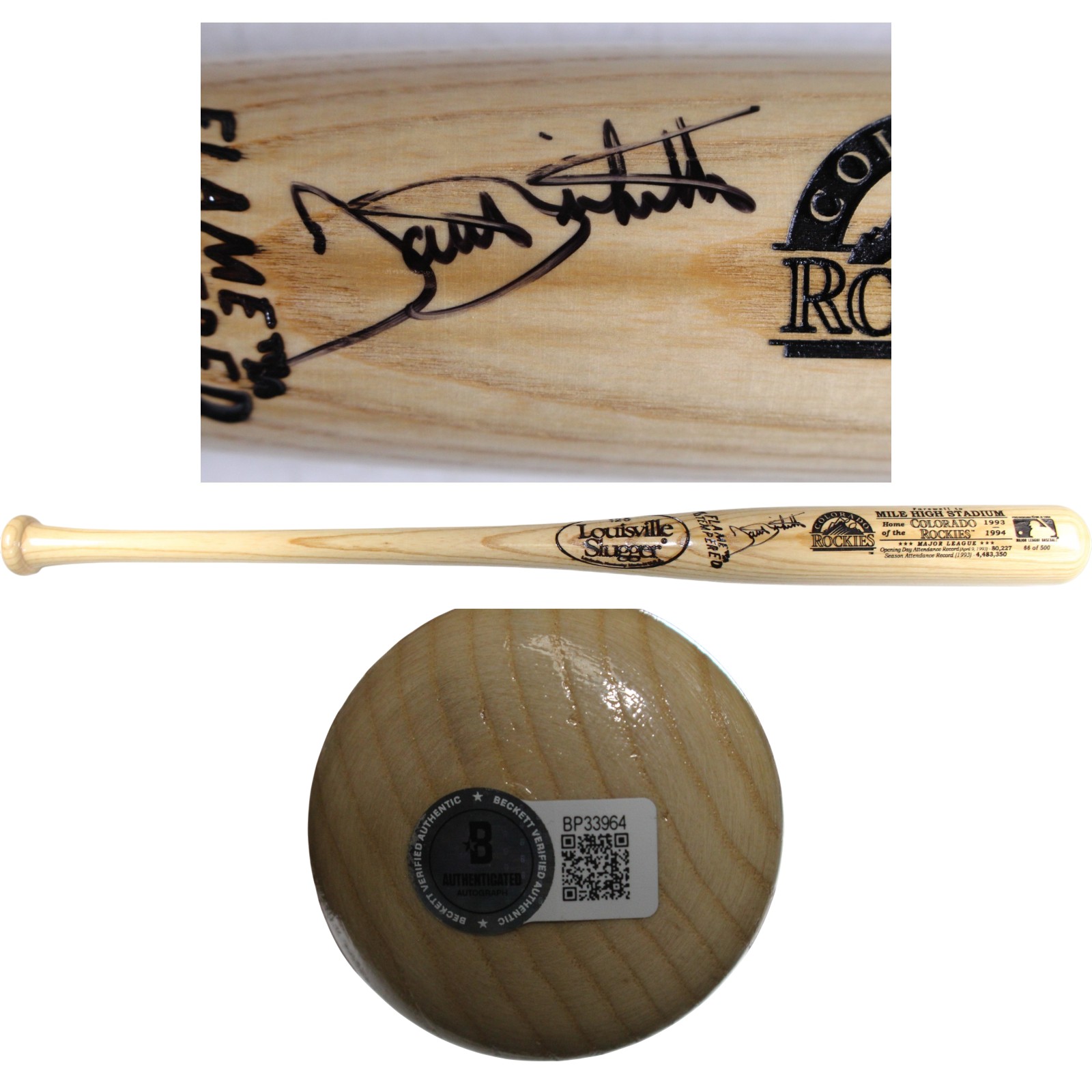 Dante Bichette Autographed Colorado Rockies Farewell Mile High Bat Beckett 53413 1 Dante Bichette Autographed Colorado Rockies Farewell Mile High Bat Beckett 53413
