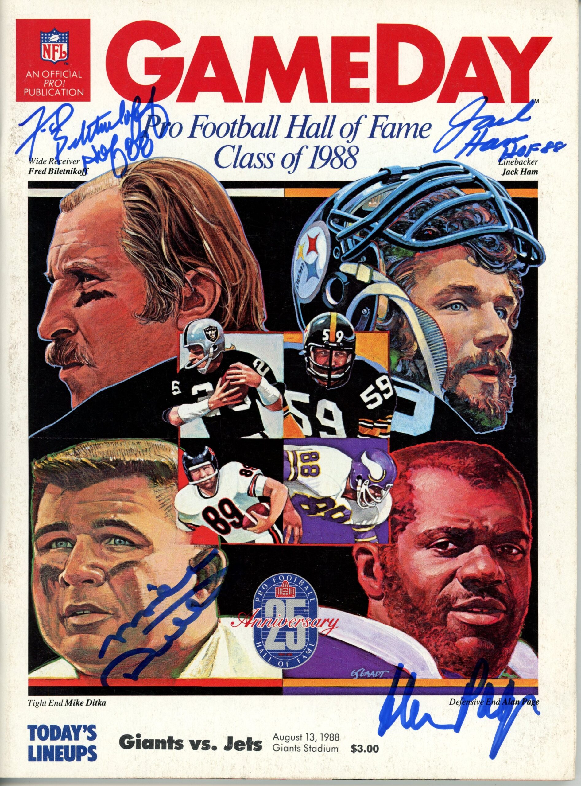 Biletnikoff Ham Ditka Page Signed Hall of Fame Class of 1988 Program JSA 55063