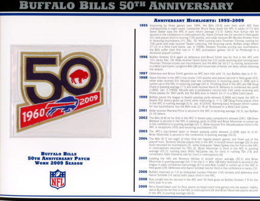 Buffalo Bills 50th Anniversary Patch Stat Card Official Willabee & Ward
