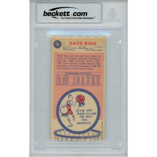 Dave Bing Autographed 1969 Topps #55 2 Insc. Slabbed Trading Card Beckett 50628