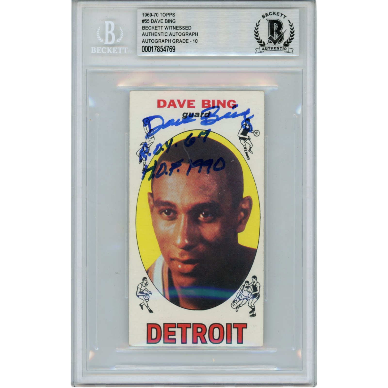Dave Bing Autographed 1969 Topps #55 2 Insc. Slabbed Trading Card Beckett 50662