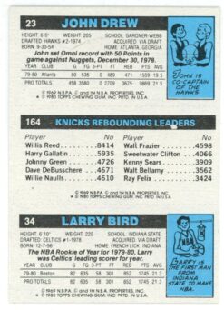1980-81 Topps Larry Bird, Bill Cartwright, John Drew #23-164-34 Card 55916