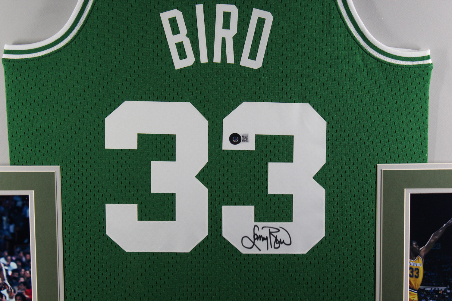 Larry Bird Signed Boston Celtics Framed Mitchell & Ness Green L Jersey BAS