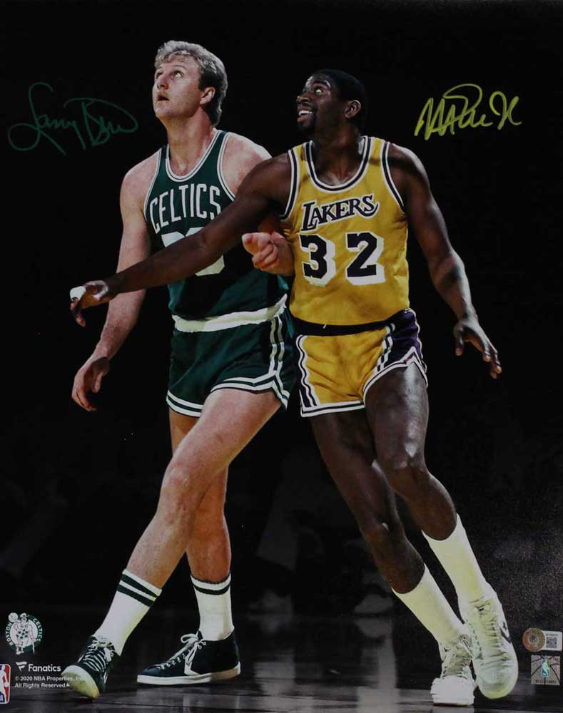 Larry Bird & Magic Johnson Autographed Lakers/Celtics 16x20 Photo BAS