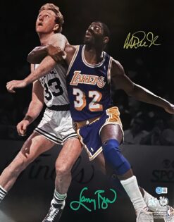 Magic Johnson Larry Bird Signed Boston Celtics Los Angeles Lakers 16x20 Photo BAS 44657