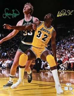 Magic Johnson Larry Bird Signed Boston Celtics Los Angeles Lakers 16x20 Photo BAS 44656