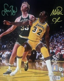 Magic Johnson Larry Bird Signed Boston Celtics Los Angeles Lakers 8x10 Photo BAS 44654