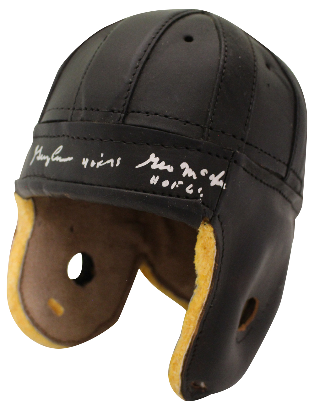 George McAfee & George Connor Signed F/S Black Leather Helmet JSA