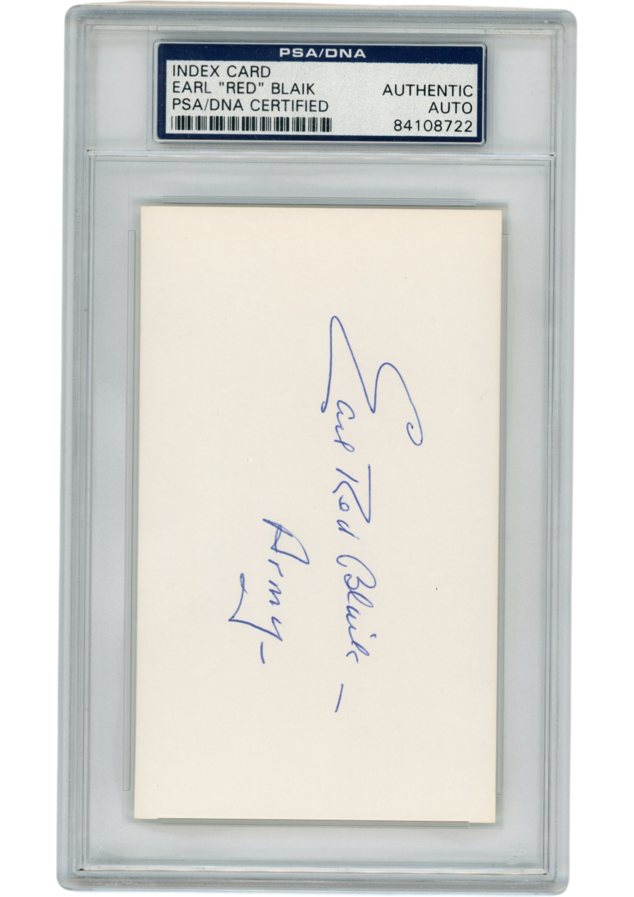 Earl Red Blaik Autographed/Signed Army Cadets Index Card Slabbed PSA 54933