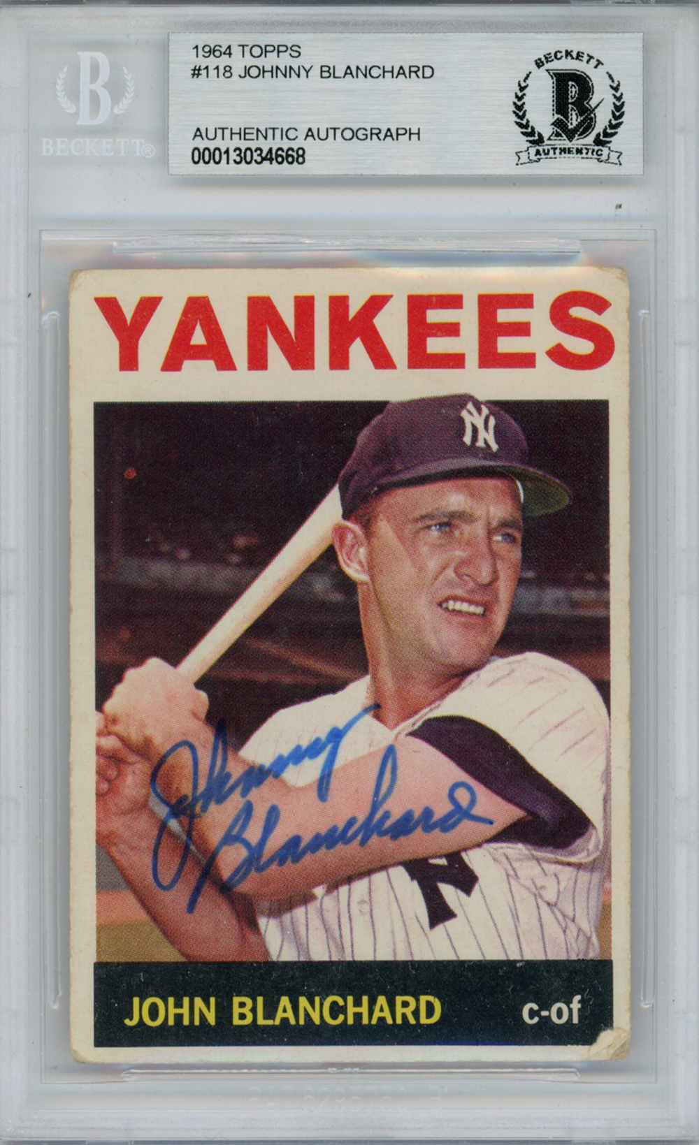 Johnny Blanchard Autographed 1964 Topps #18 Trading Card Beckett Slab