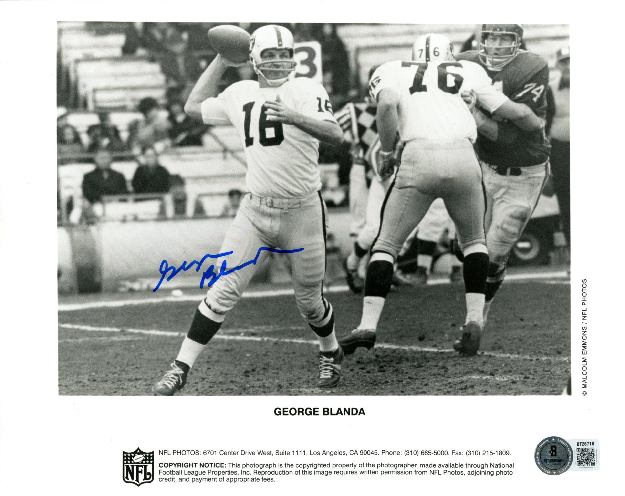 George Blanda Autographed/Signed Oakland Raiders 8x10 Photo Beckett 56627 1 George Blanda Autographed/Signed Oakland Raiders 8x10 Photo Beckett 56627