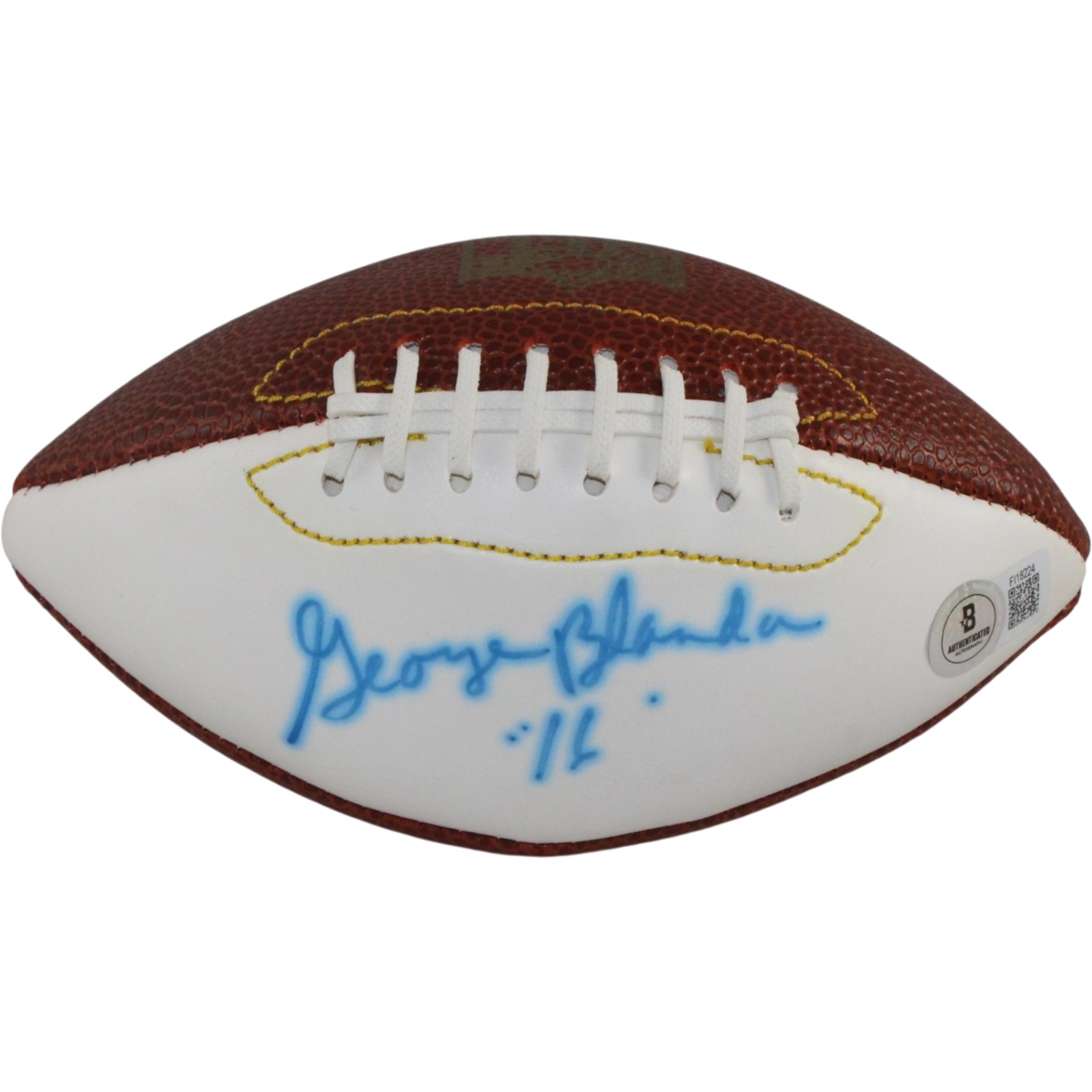 George Blanda Autographed Oakland Raiders Logo Mini Football AS IS Beckett 56215 1 George Blanda Autographed Oakland Raiders Logo Mini Football AS IS Beckett 56215