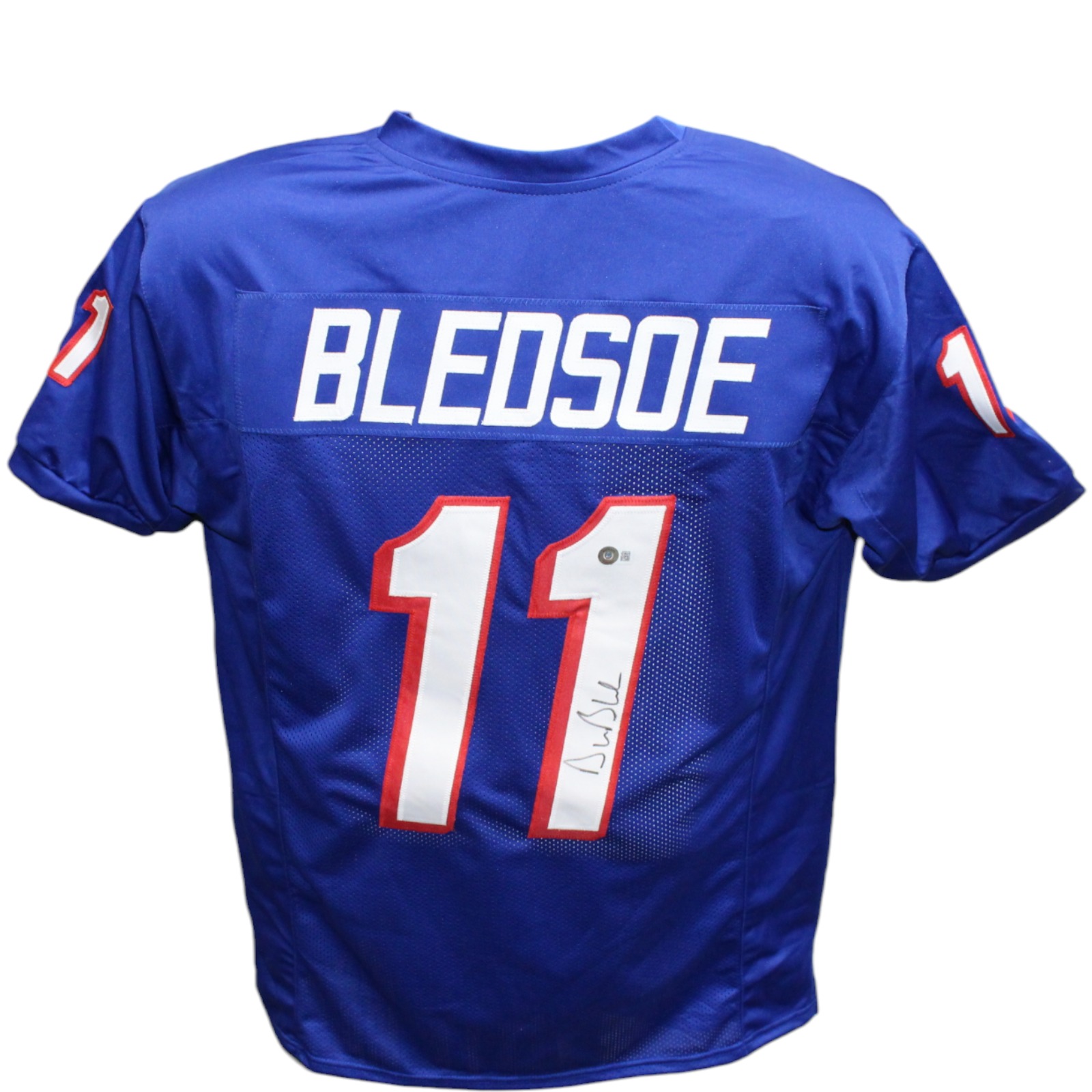 Drew Bledsoe Autographed/Signed Pro Style Blue Jersey Beckett