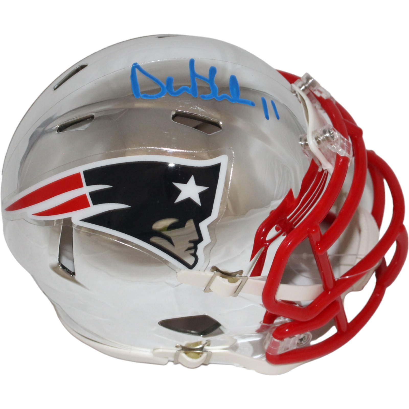 Drew Bledsoe Signed New England Patriots Chrome Mini Helmet Beckett