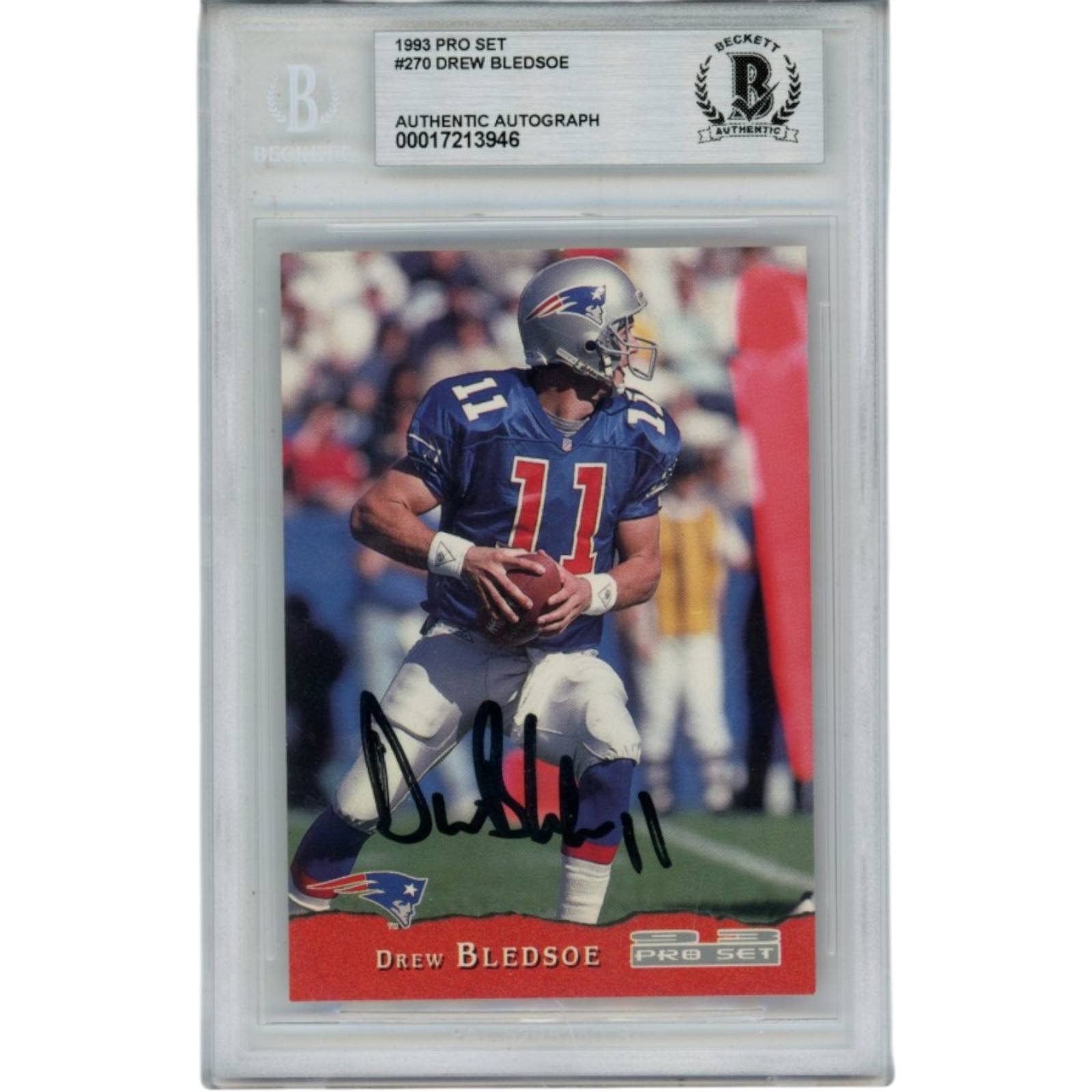 Drew Bledsoe Signed New England Patriots 93 Pro Set Card Slab Beckett 56117