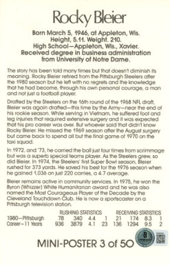 Rocky Bleier Signed Pittsburgh Steelers Mini Poster 3/5 Beckett 46151