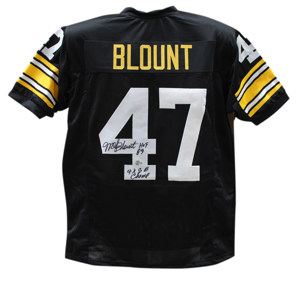 DenverAutographs Mel Blount Autographed Pro Style Black XL Jersey 4X Champs & HOF Beckett