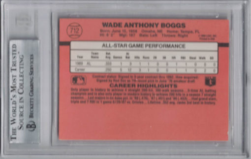 Wade Boggs Signed Boston Red Sox 1990 Donruss #712 Trading Card BAS 27060