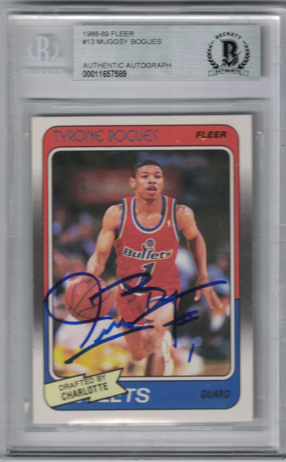Tyrone Muggsy Bogues Signed Washington Bullets 198889 Fleer Card BAS