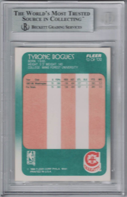 Tyrone Muggsy Bogues Signed Washington Bullets 1988-89 Fleer Card BAS Slab 25208
