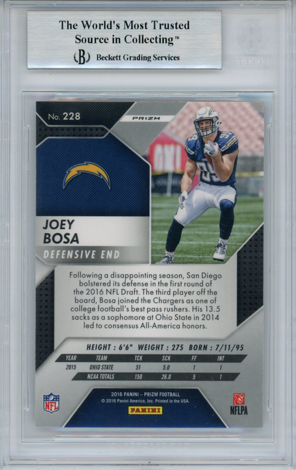 Joey Bosa Autographed 2016 Panini Prizm #228 Rookie Card BAS Slab