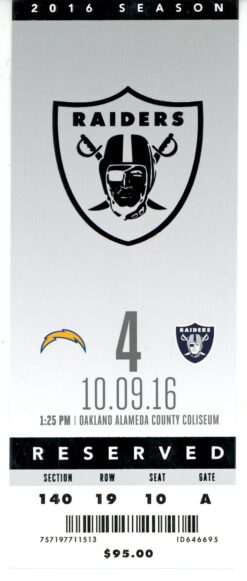 Joey Bosa San Diego Chargers v. Oakland Raiders NFL Debut 10/9/2016 Ticket 56109