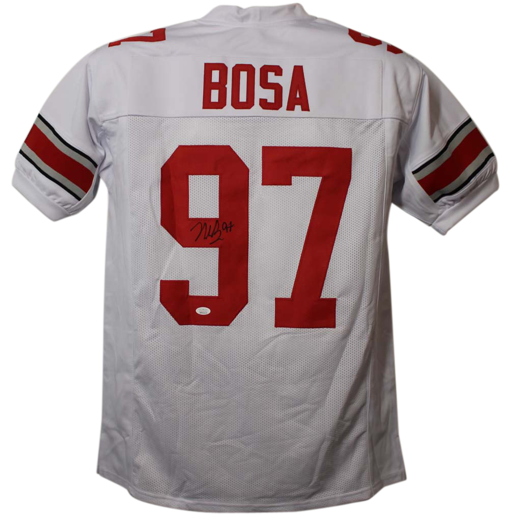 Nick Bosa Autographed/Signed Ohio State Buckeyes White XL Jersey JSA 26092  – Denver Autographs