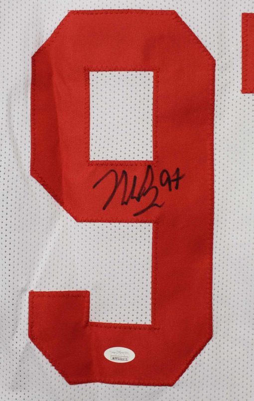 Nick Bosa Autographed/Signed Ohio State Buckeyes White XL Jersey JSA 26092