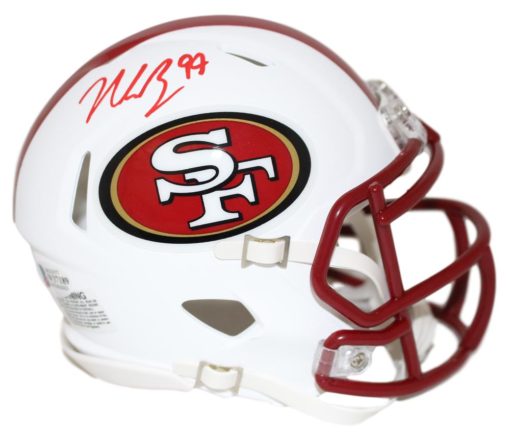 Nick Bosa Autographed San Francisco 49ers Flat White Mini Helmet BAS 26086