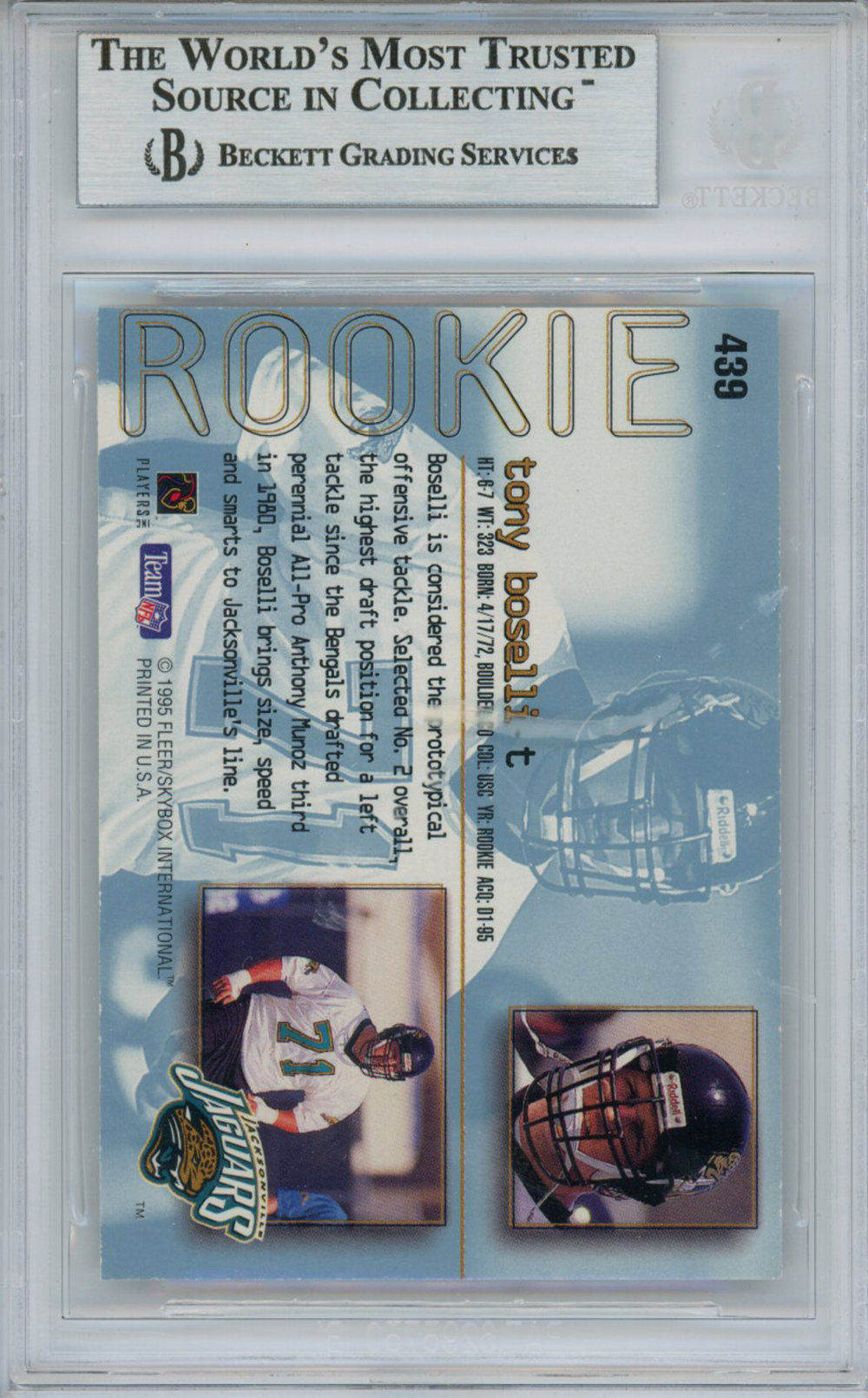 Tony Boselli Autographed/Signed 1995 Ultra #439 Rookie Card BAS Slab