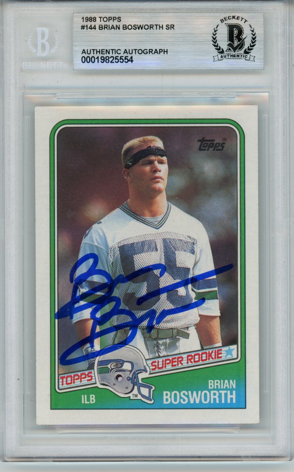 Brian Bosworth Autographed 1988 Topps #144 Trading Card Slab Beckett 57061