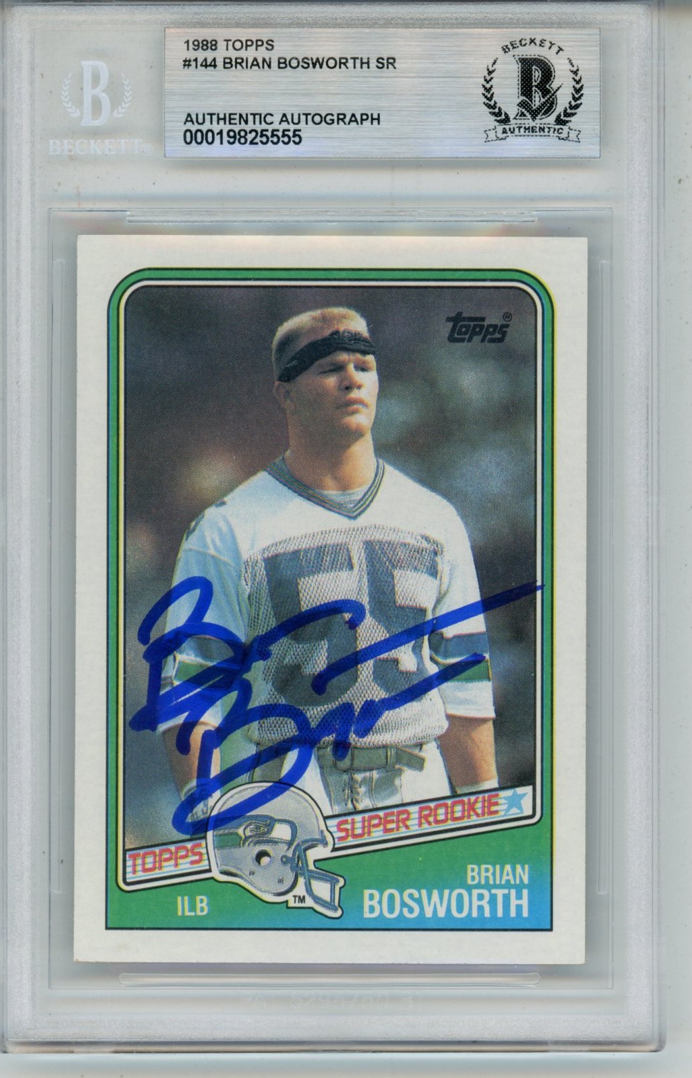 Brian Bosworth Autographed 1988 Topps #144 Trading Card Slab Beckett 57069
