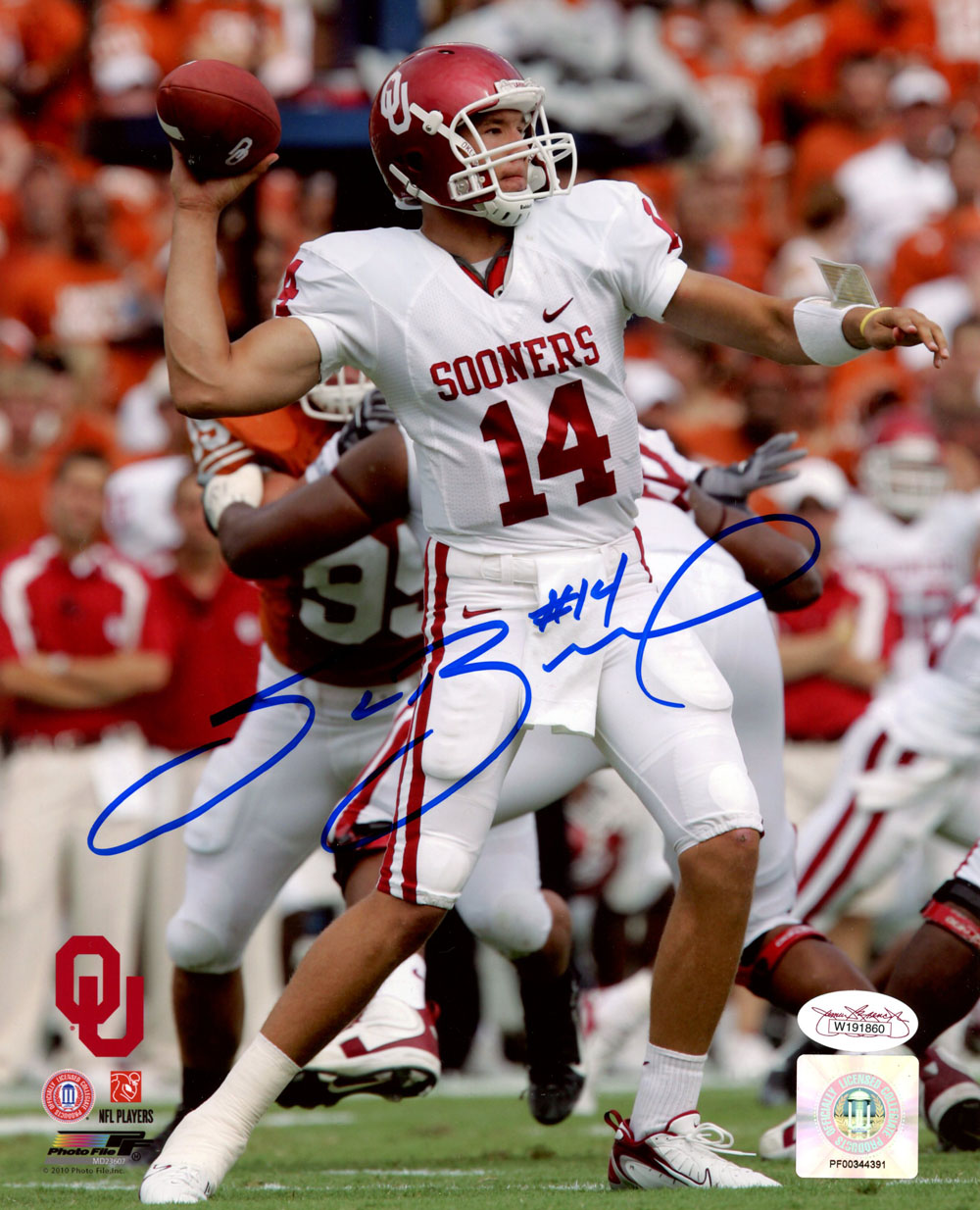Sam Bradford Autographed/Signed Oklahoma Sooners 8x10 Photo JSA