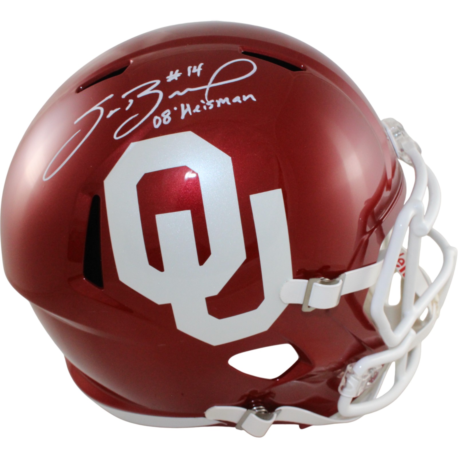 Sam Bradford Autographed Oklahoma Sooners F/S Helmet Heisman Beckett 54269