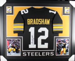 Terry Bradshaw Autographed Pro Style Black XL Framed Jersey 35x43 JSA 53747