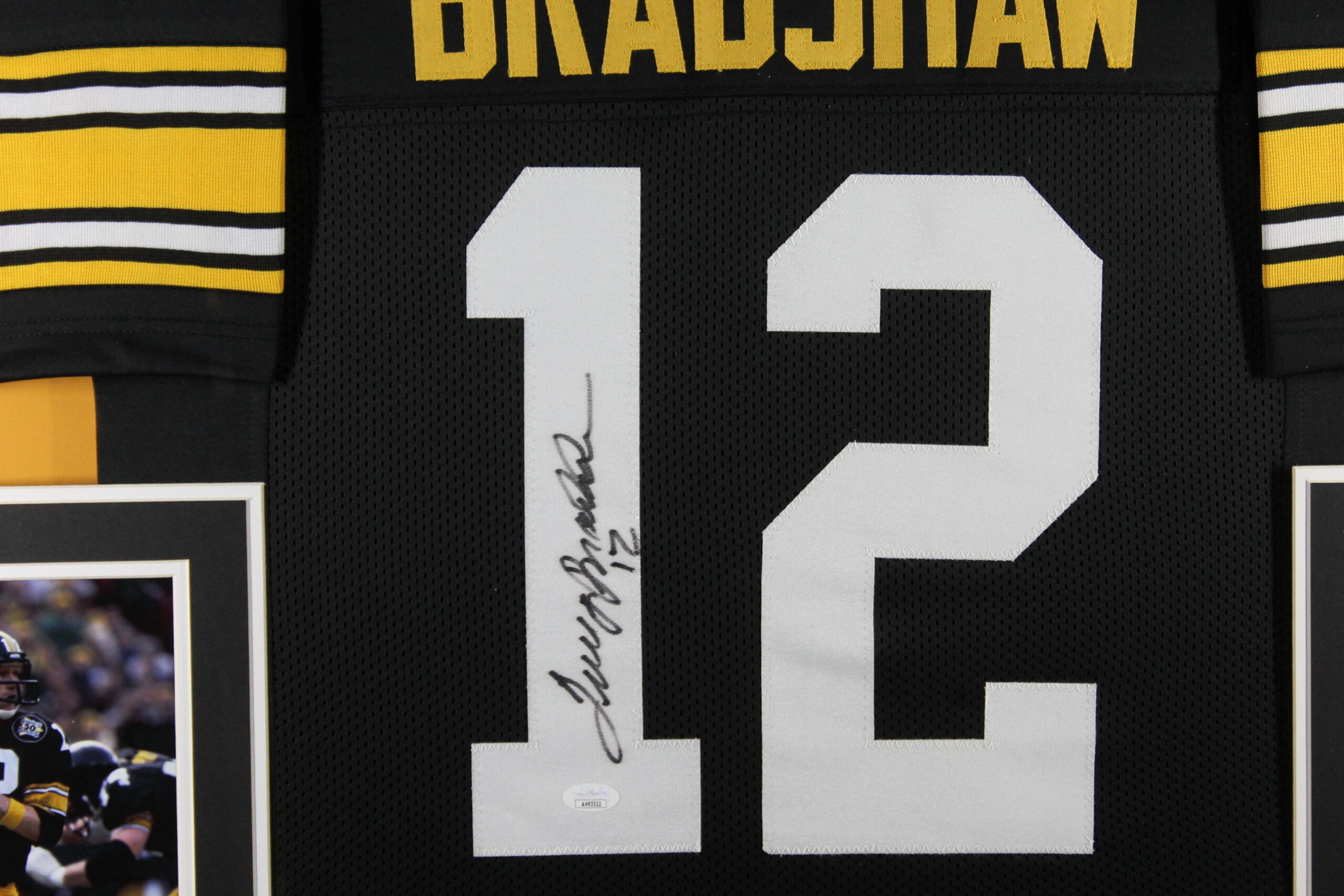 Terry Bradshaw Autographed Pro Style Black XL Framed Jersey 35x43 JSA 53747 2 Terry Bradshaw Autographed Pro Style Black XL Framed Jersey 35x43 JSA 53747