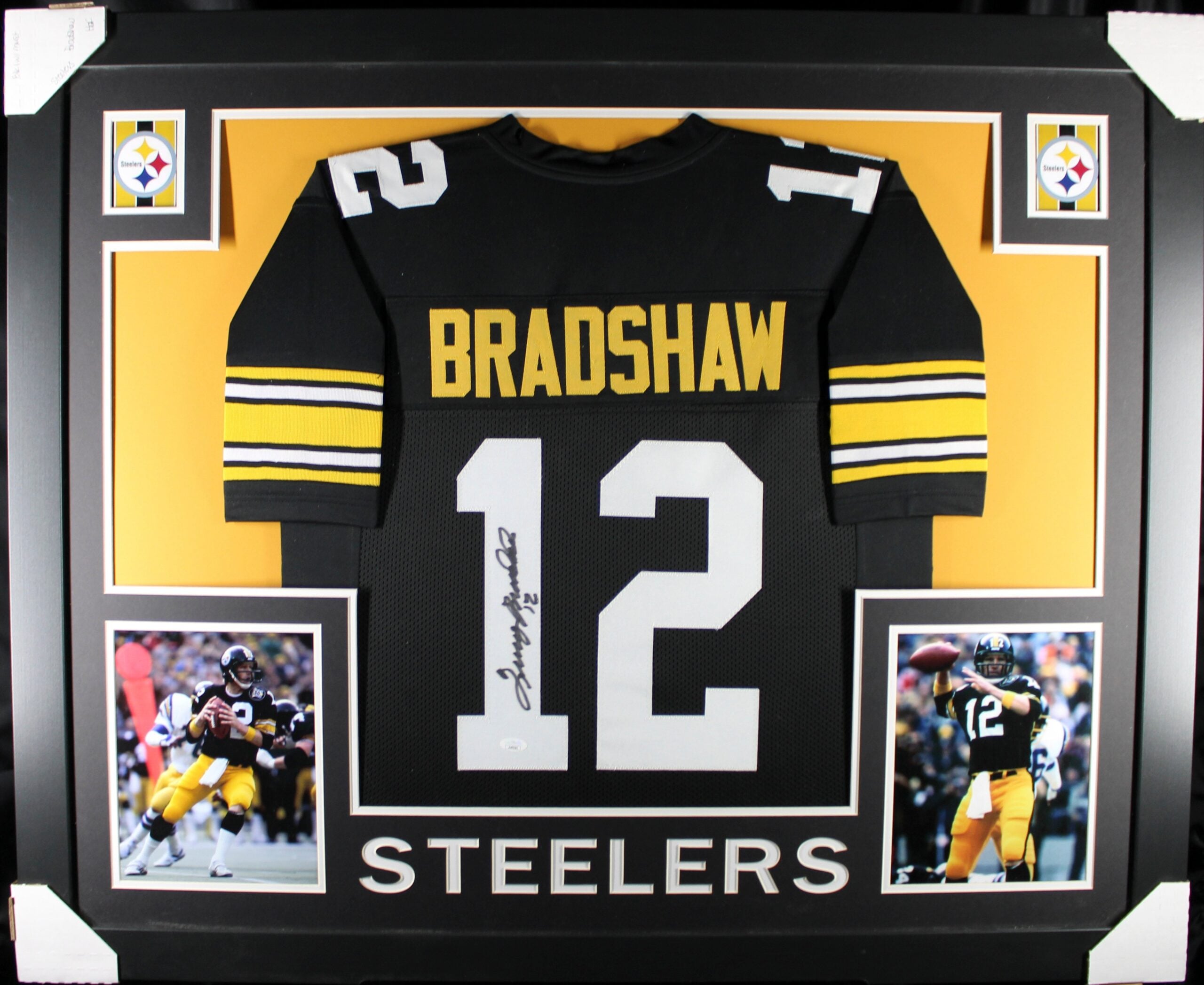 Terry Bradshaw Autographed Pittsburgh Steelers Framed Jersey Black #1 JSA 58639